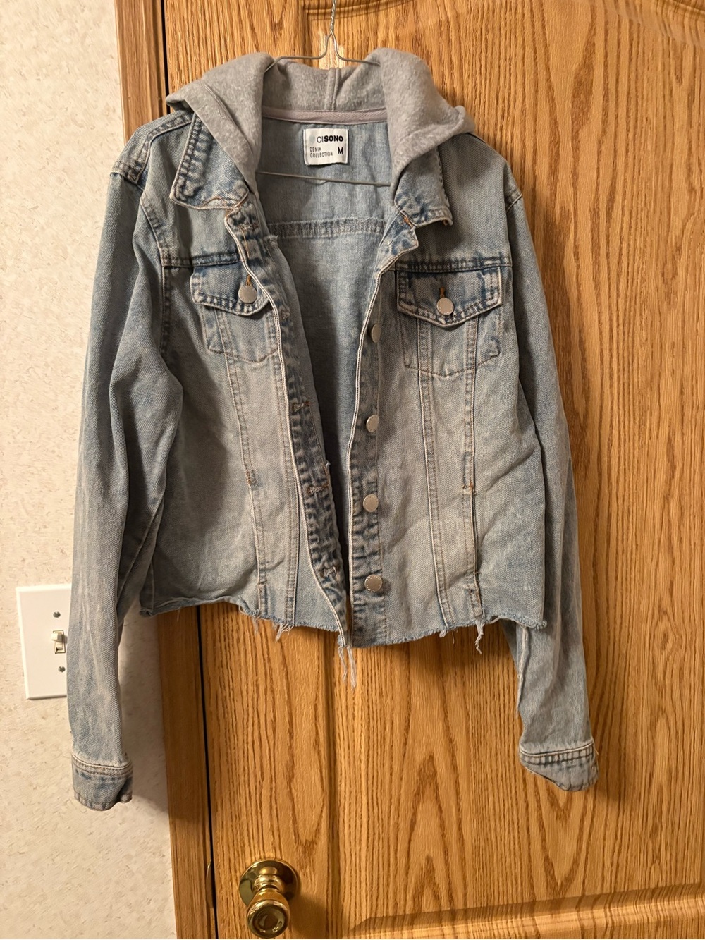Cisono Light Blue Denim Jacket with Gray Hood